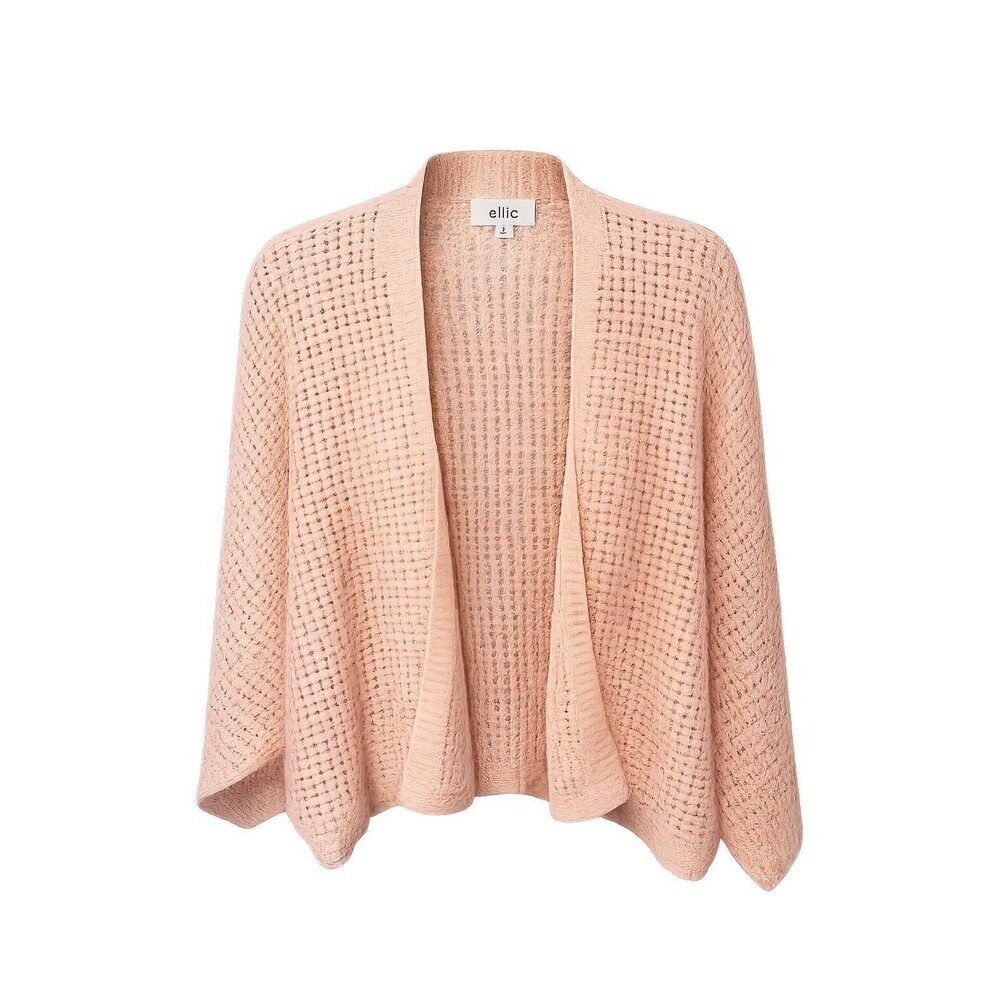 Womens XL Open Knit Cardigan Blush Pink Crochet Shrug Boho Lightweight By Ellie